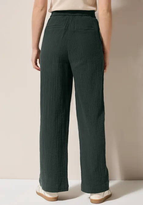Wide Leg Musselin Hose slate khaki