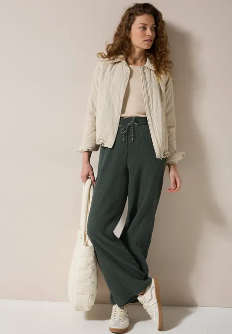 Wide Leg Musselin Hose slate khaki