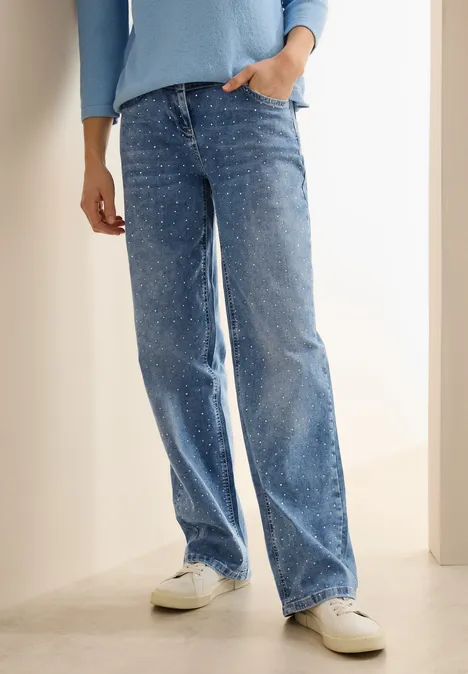 Glitzernde Wide Leg Jeans light blue used wash