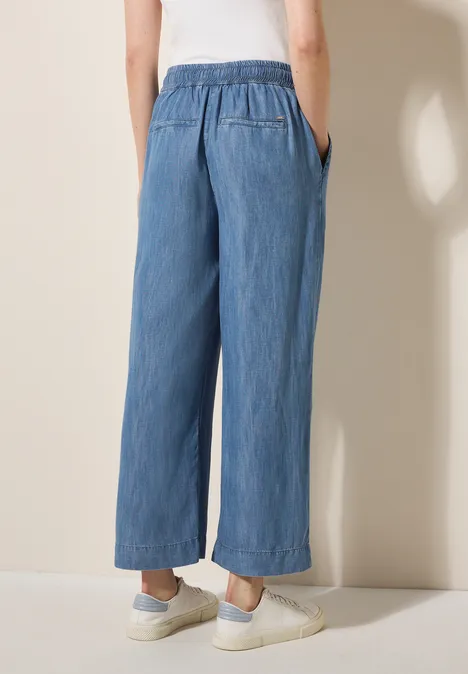 Wide Leg Lyocell-Hose mid blue wash