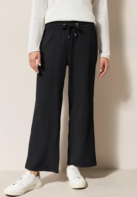 Wide Leg Strukturhose Black