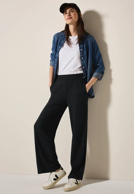 Wide Leg Jersey-Hose Black