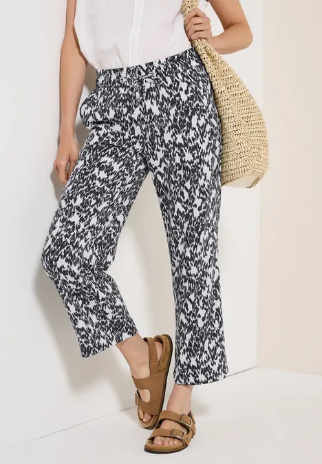Gemusterte Wide Leg Hose vanilla white