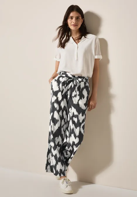 Gemusterte Wide Leg Hose volcanic grey