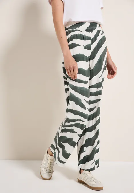 Wide Leg Zebra Print Hose dark balmy khaki