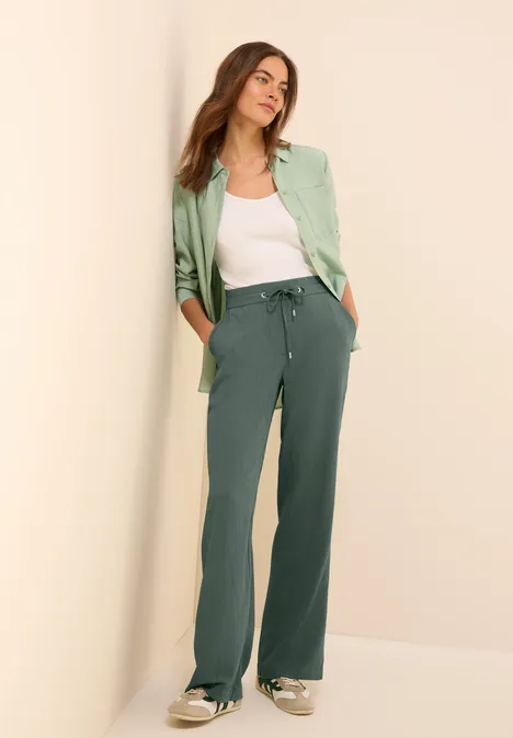 Gestructureerde broek met rechte leg dark balmy khaki