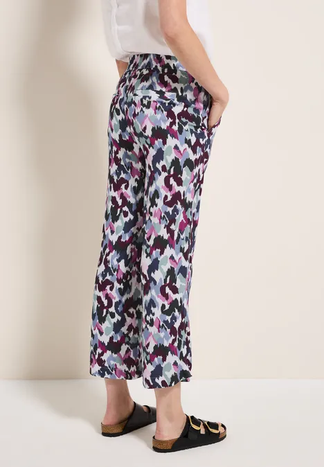 Gemusterte Wide Leg Hose vanilla white