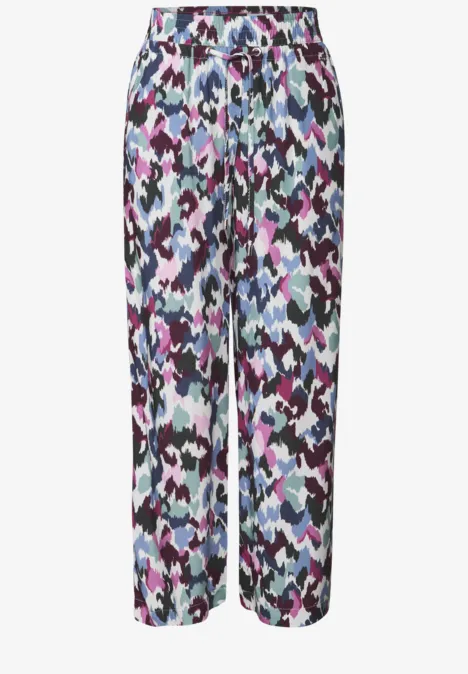 Broek met gedessineerde Wide Legs vanilla white