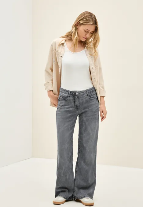 Flared Loose Fit Jeans light grey stone wash