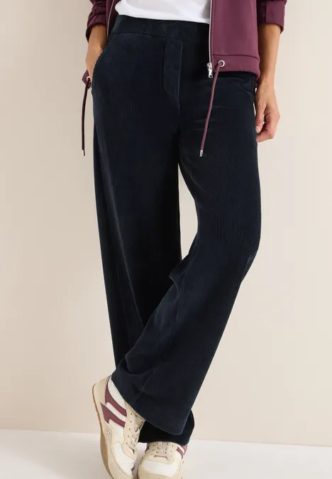 Wide Leg Cordhose dark blue corduroy