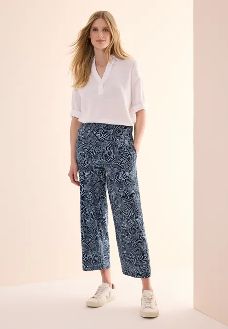 Gemusterte Wide Leg Hose universal blue