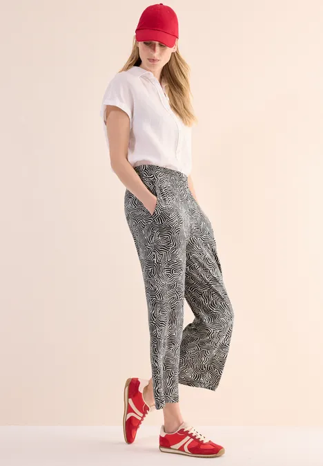 Gemusterte Wide Leg Hose volcanic grey