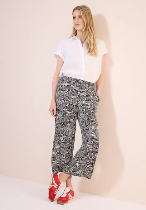 Gemusterte Wide Leg Hose volcanic grey