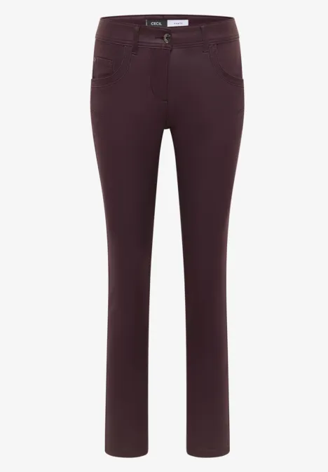 Broek in lederlook eggplant red