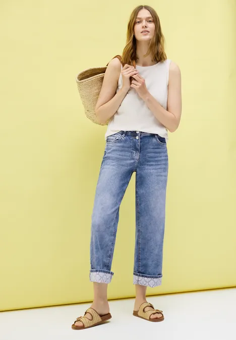 Wide Leg Jeans mit Turn-Up mid blue wash