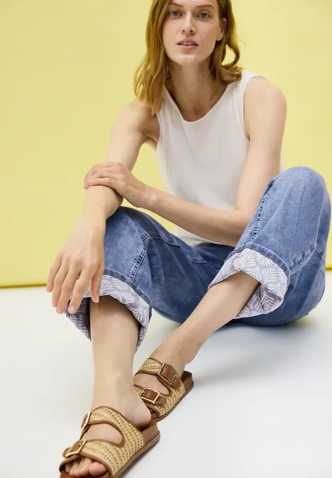 Wide Leg Jeans mit Turn-Up mid blue wash