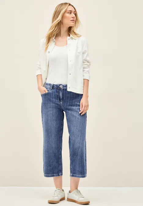 Gestreifte Wide Leg Jeans mid blue used wash