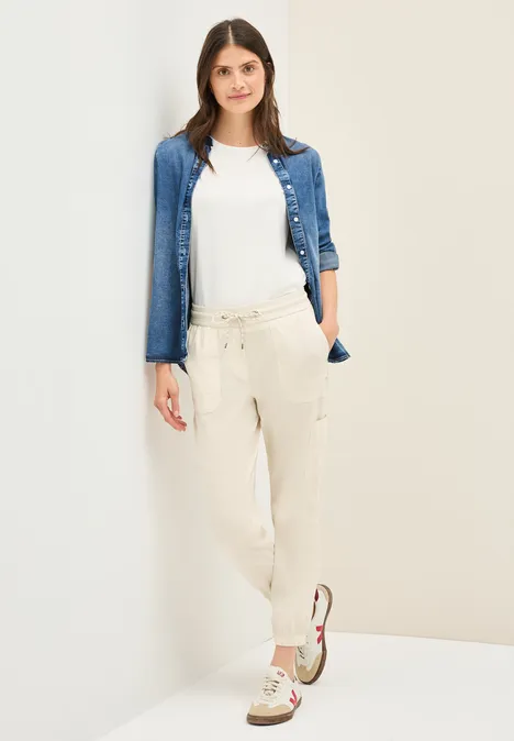 Gestreifte Cargo Hose light beige