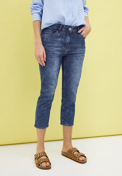 3/4-Jeans mid blue used wash
