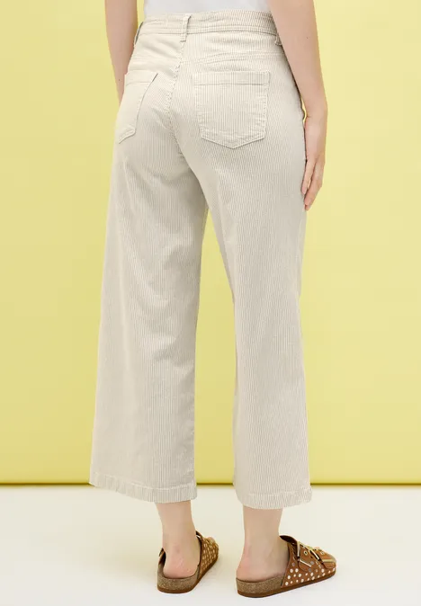 Gestreifte Wide Leg Hose pearl beige
