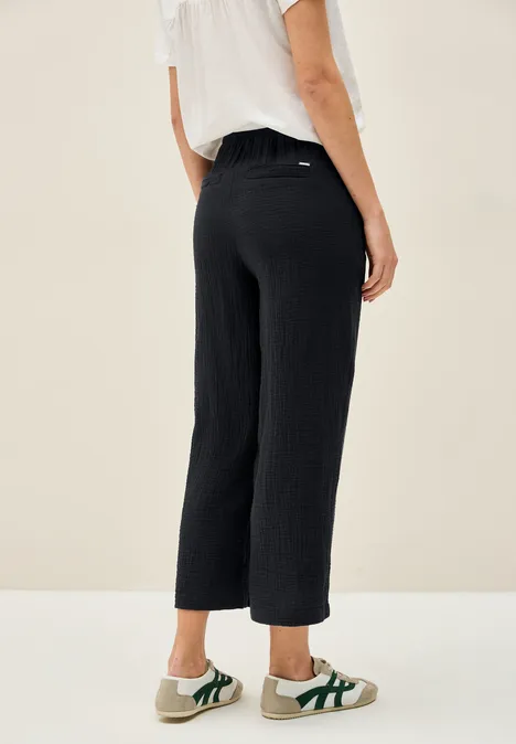 3/4 Wide Leg Musselin Hose Black