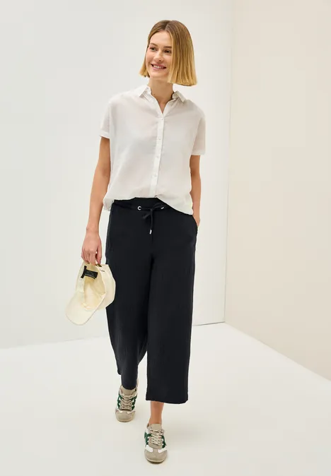 3/4 Wide Leg Musselin Hose Black