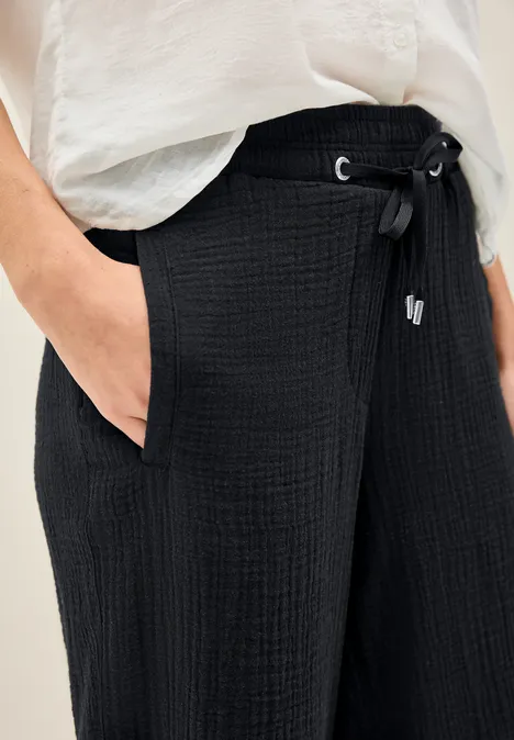 3/4 Wide Leg Musselin Hose Black