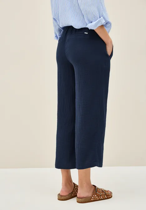3/4 Wide Leg Musselin Hose urban navy blue