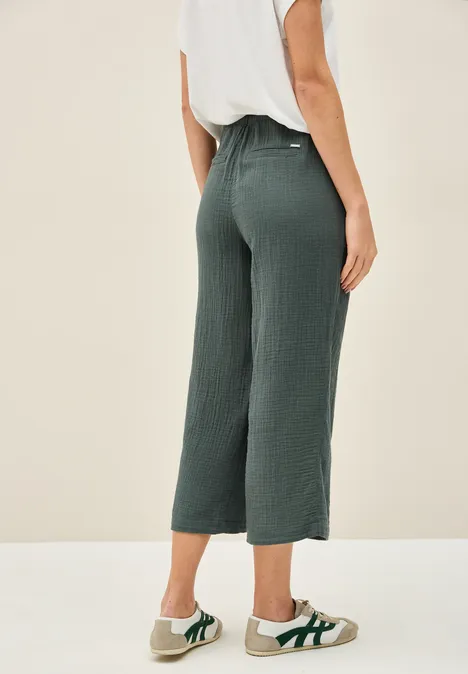 3/4 Wide Leg Musselin Hose dark balmy khaki