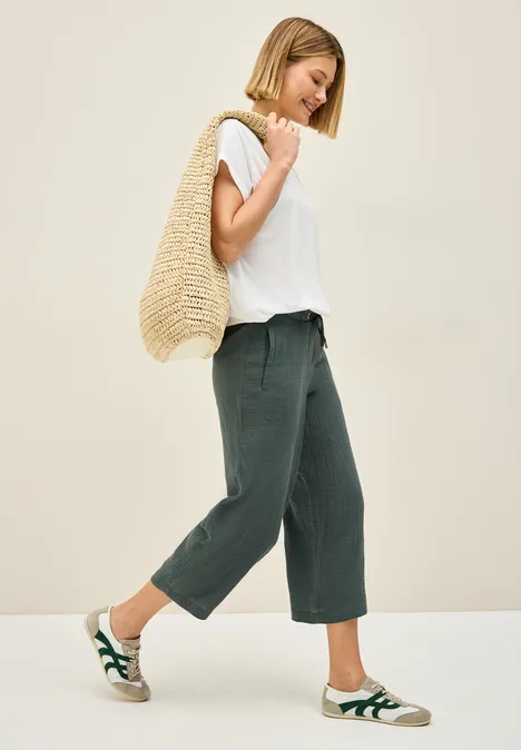 3/4 Wide Leg Musselin Hose dark balmy khaki