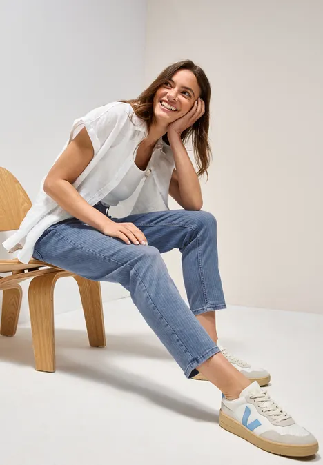 Gestreifte Casual Fit Jeans light blue wash