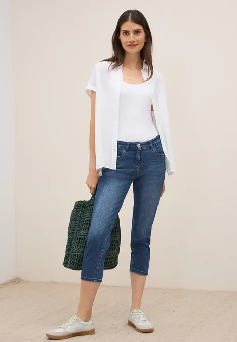 3/4-Jeans im Casual Fit mid blue used wash