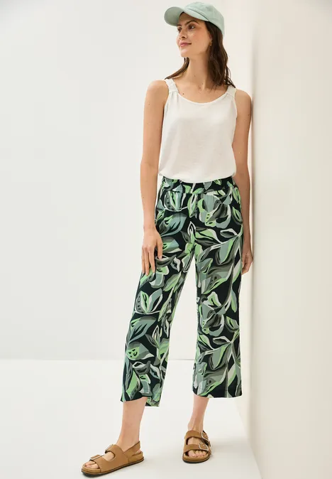 Gemusterte Wide Leg Hose ink green