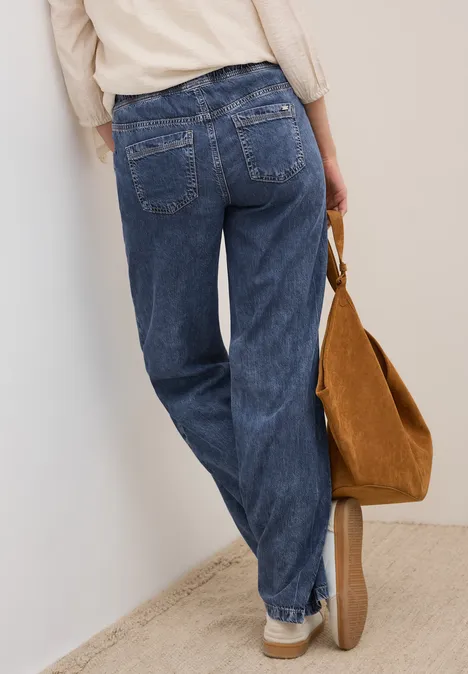 Wide Leg Jeans mit Tunnelzug mid blue wash