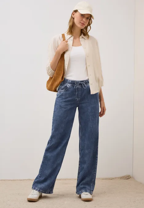 Wide Leg Jeans mit Tunnelzug mid blue wash