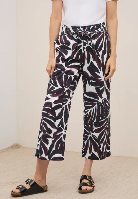 Gemusterte Wide Leg Hose mulberry red