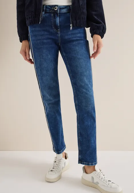 Jeans mit Gallonstreifen mid blue used wash