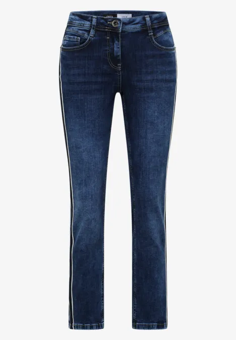 Jeans met gallonstrepen mid blue used wash