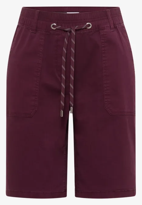 Bordeauxrode katoenen bermudashorts met elastische taille, aantrekkoord en opgestikte zakken.