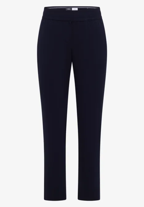Elegante, schmale, dunkelblaue Hose mit elastischem Bund und Seitentaschen.