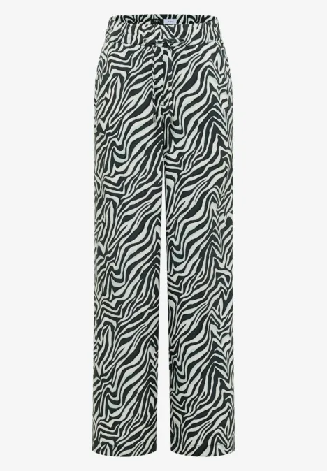 Pantalon Straight Leg avec imprimé zèbre palm breeze green Pantalon ample à motif zébré noir et blanc avec ceinture à cordon.