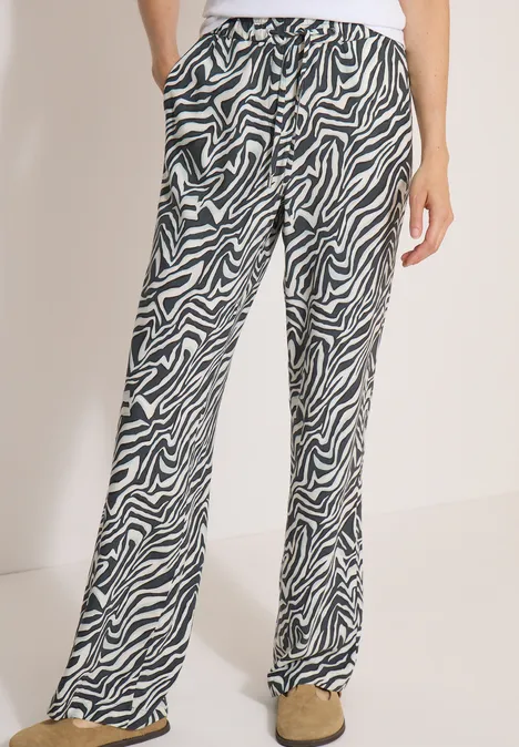 Pantalon Straight Leg avec imprimé zèbre palm breeze green Pantalon large femme à motif zèbre noir et blanc avec ceinture élastique.