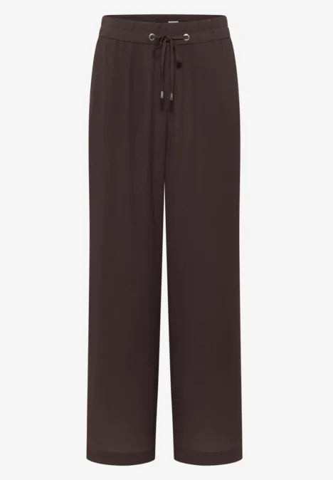 Braune Hose mit weitem Bein und Tunnelzug am Bund