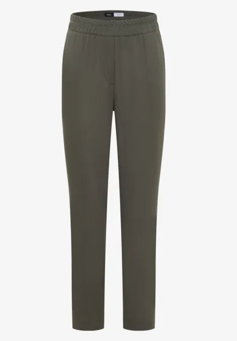 Olijfgroene, casual broek met elastische taille en rechte pijpen, veelzijdig stijlen.