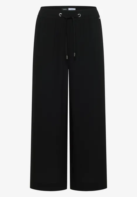 Schwarze, weite Hose mit Tunnelzug und geradem Bein