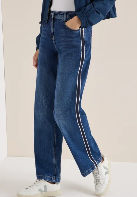 Jeans mit Gallonstreifen mid blue used wash