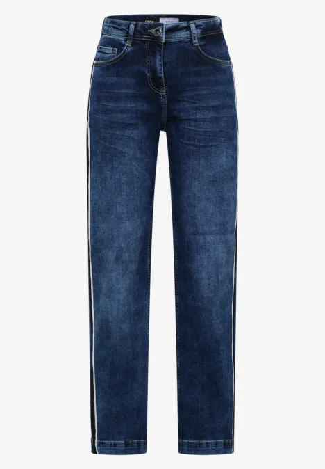 Jeans mit Gallonstreifen mid blue used wash