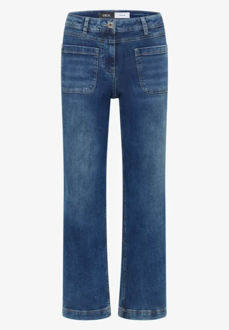 Wide Leg Patch Pocket Jeans mid blue used wash