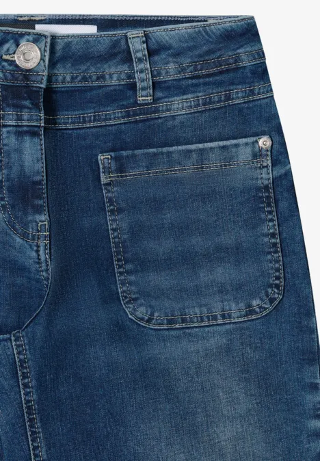 Wide Leg Patch Pocket Jeans mid blue used wash