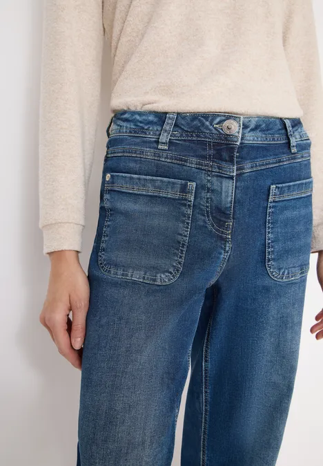 Wide Leg Patch Pocket Jeans mid blue used wash